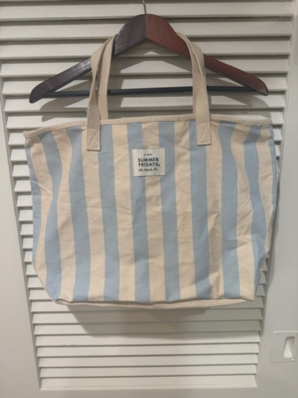 Summer Fridays Blue & White Striped Canvas Tote Bag |Beach Market Everyday Carry